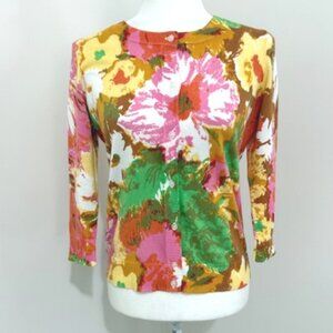 Talbots Petites Pima Cotton Floral Print Button Down Cardigan Sweater Size SP